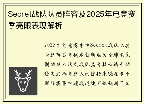 Secret战队队员阵容及2025年电竞赛季亮眼表现解析